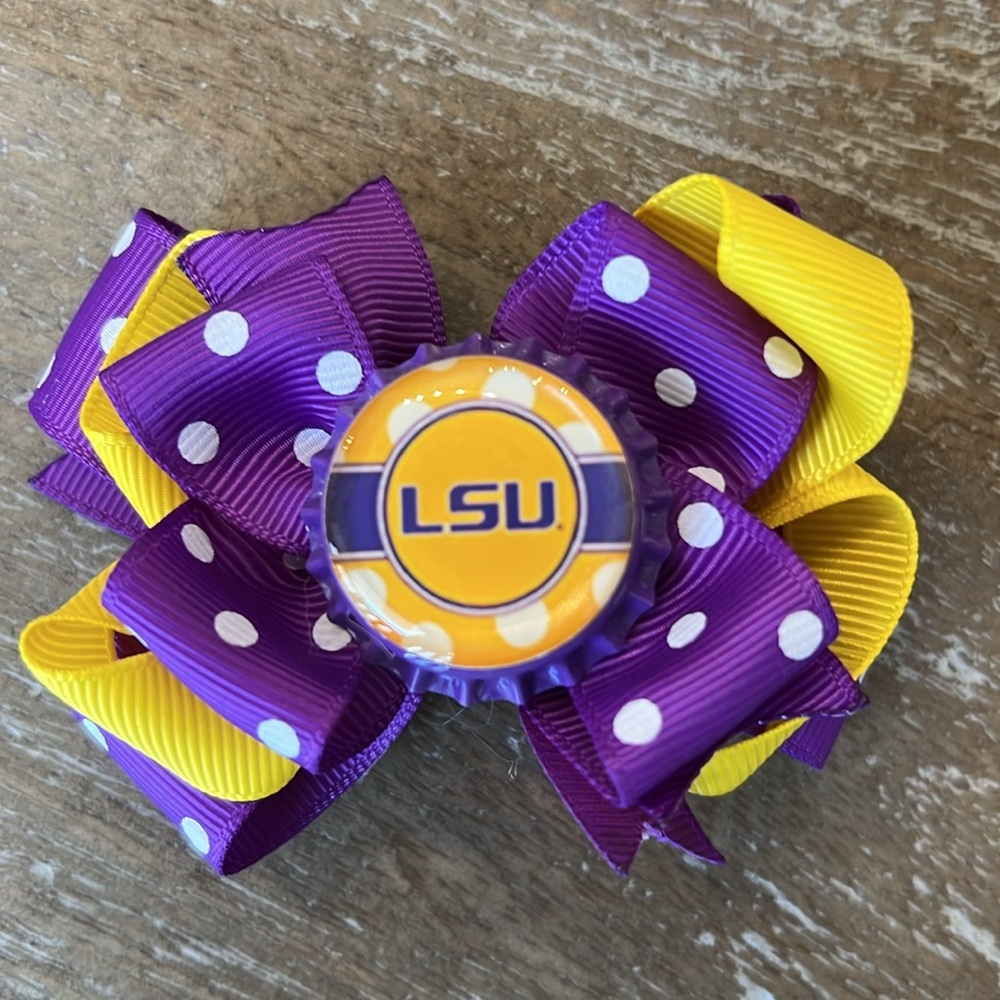 LSU Polka Dot Hair Bow Trio - Picture 4 of 6